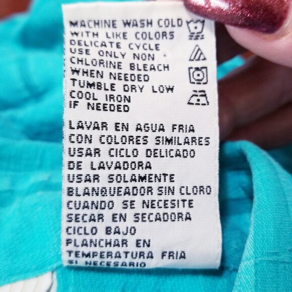 White Stag Women's Plus Blue Burn Out Button Up 3/4 Slv Cotton Blend Sz 22W/24W - Picture 7 of 7